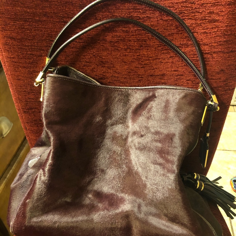 EXTREMELY RARE COACH WINE CALF HAIR LUXURY BAG
